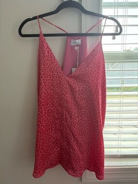 NWT Adrienne Y2K Inspired Lingerie Tank Top Pink Leopard Vivian Satin Size Large